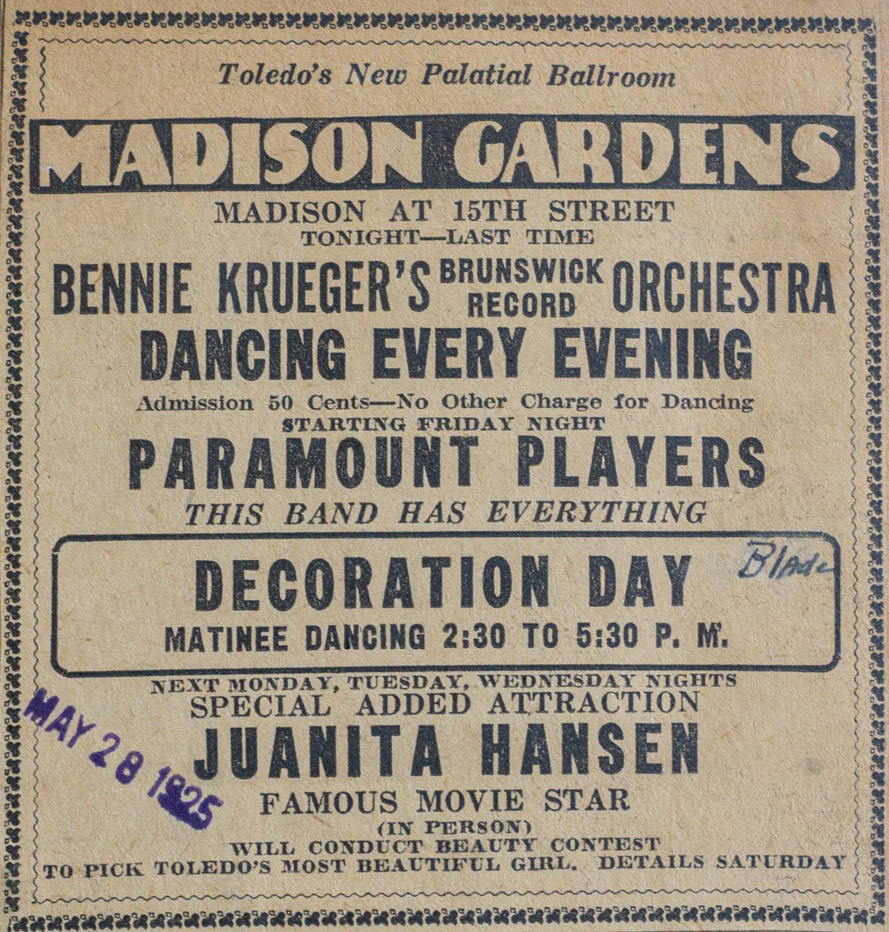 Madison Gardens newspaper advertisement